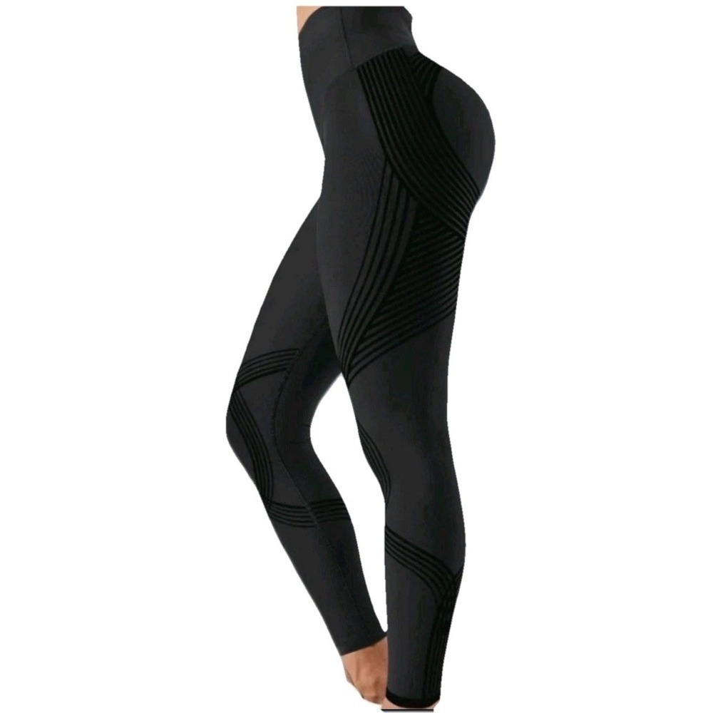 Fanka Leggings Womens Small Body Sculpt Black Geometric Pocket Athleisure